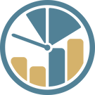Logo der ERP-Software prima mit stilisiertem Kreisdiagramm und Balkendiagramm in Blau und Gold